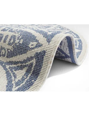 Dywan Zewnętrzny Boho Okrągły 104162 Niebieski Krem – aranżacja w salonie