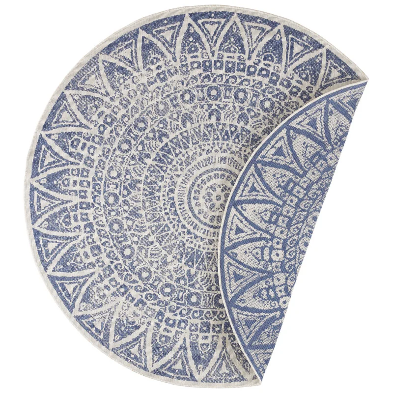 Dywan Zewnętrzny Boho Okrągły 104162 Niebieski Krem