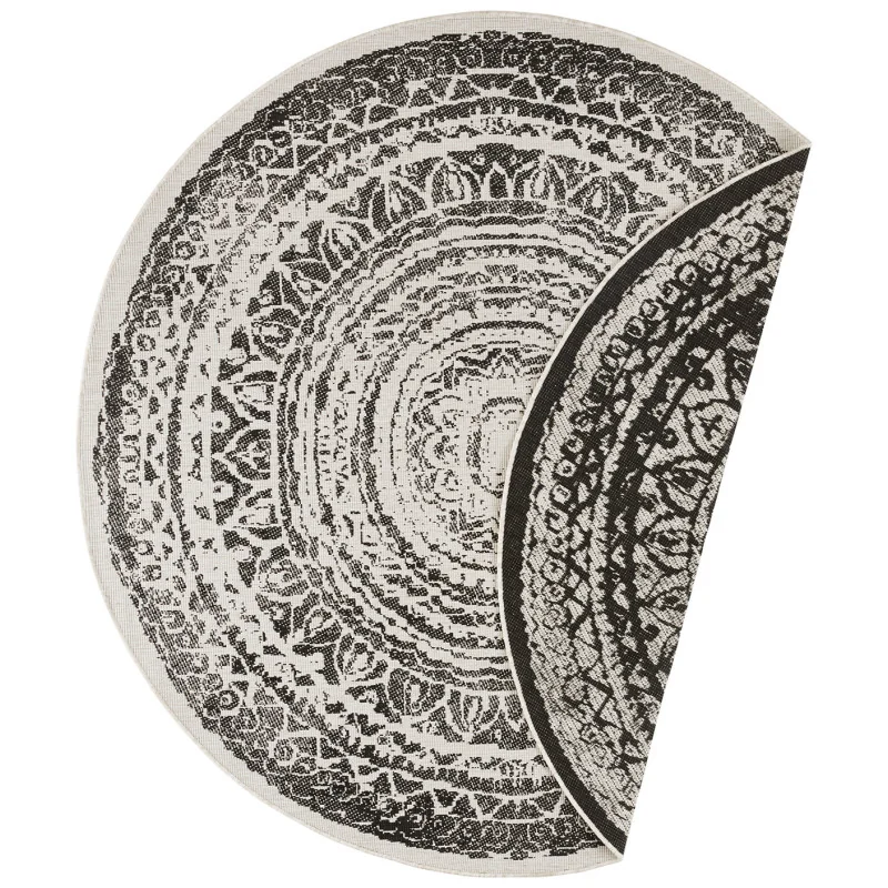 Dywan Zewnętrzny Boho Okrągły 104157 Czarny Krem