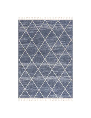 Dywan geometryczny ARTY 26450 w stylu skandynawskim niebieski z frędzlami