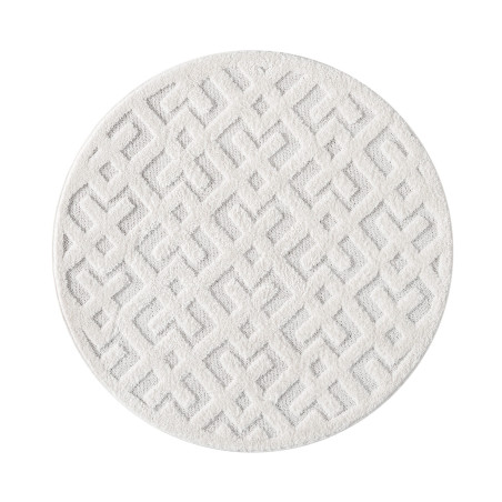 Okrągły dywan Focera 7370 w kolorze kremowym z geometrycznym wzorem i efektem high-low – widok z góry