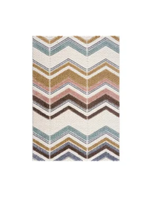 Dywan Focera 30090 z efektem high-low w kolorowe paski i zygzaki – widok z góry