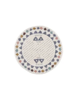 Okrągły dywan Focera 30340 z efektem high-low i boho ramką – widok z góry