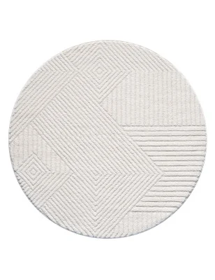 Okrągły dywan Lounia 6320 kremowy z geometrycznymi liniami