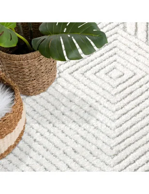 Szary kremowy dywan Lounia 6320 z krótkim runem i geometrycznymi liniami