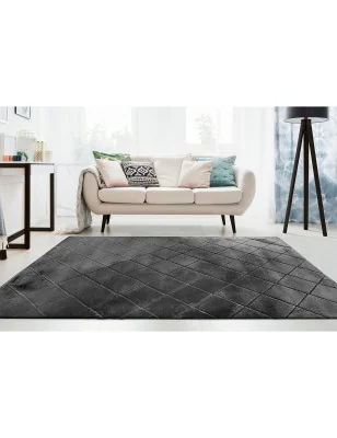 Wysokiej jakości dywan Rabbit z grafitowym wzorem rombów i miękką strukturą 3D.