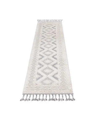 Dywan z frędzlami Cut&Loop Boho-Chic Ramka Valora 7300 Krem Szary