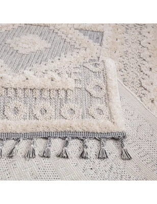 Dywan z frędzlami Cut&Loop Boho-Chic Ramka Valora 7300 Krem Szary