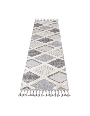 Dywan z frędzlami Cut&Loop Boho-Chic Romby Valora 7310 Szary Krem