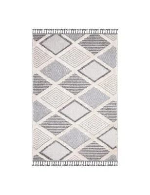 Dywan z frędzlami Cut&Loop Boho-Chic Romby Valora 7310 Szary Krem