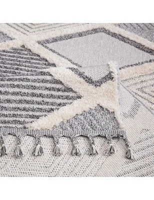 Dywan z frędzlami Cut&Loop Boho-Chic Romby Valora 7310 Szary Krem