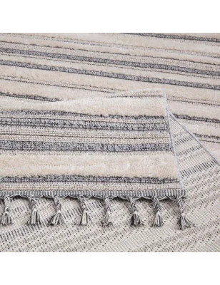 Dywan z frędzlami Cut&Loop Boho-Chic Paski Valora 8070 Szary Krem