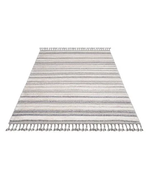 Dywan z frędzlami Cut&Loop Boho-Chic Paski Valora 8070 Szary Krem