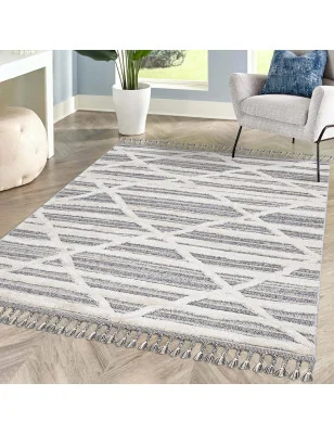 Dywan z frędzlami Cut&Loop Boho-Chic Valora 8100 Szary Krem