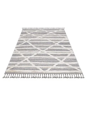 Dywan z frędzlami Cut&Loop Boho-Chic Valora 8100 Szary Krem