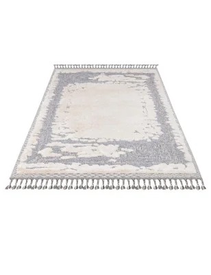 Dywan z frędzlami Cut&Loop Boho-Chic Valora 9080 Krem Szary
