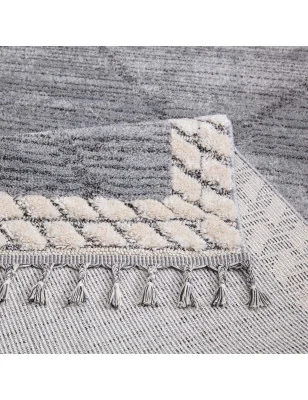 Dywan z frędzlami Cut&Loop Boho-Chic Valora 9090 Szary Krem
