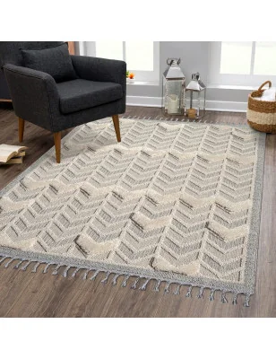 Dywan z frędzlami Cut&Loop Boho-Chic Valora 9200 Szary