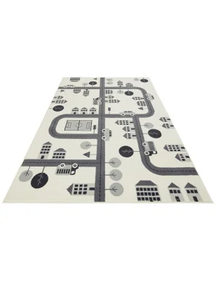 Dywan Dziecięcy Ulice Drogi Adventures 105529 Kremowy – detal krawędzi dywanu
