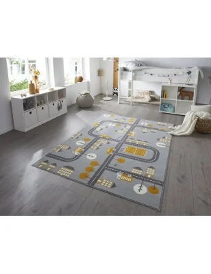 Dywan Dziecięcy Ulice Drogi Adventures 105530 Mouse Mustard – aranżacja w salonie