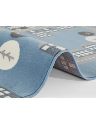 Dywan Dziecięcy Ulice Drogi Adventures 105531 Sky Niebieski – zbliżenie na teksturę – idealny do: do pokoju dziecięcego