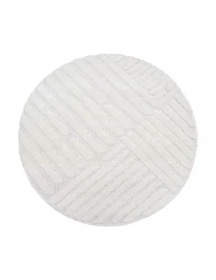 Okrągły dywan Focera 7490 w kolorze kremowym z geometrycznym wzorem i efektem high-low – widok z góry