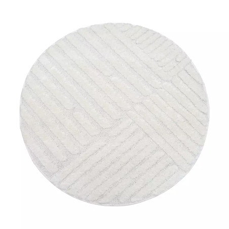 Okrągły dywan Focera 7490 w kolorze kremowym z geometrycznym wzorem i efektem high-low – widok z góry