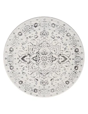Okrągły dywan vintage Lounia 6380 Szary Krem z klasycznym wzorem i efektem postarzenia