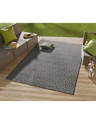 Dywan Zewnętrzny / Płasko Tkany Meadow 102470 Czarny – ułożony na podłodze – pasuje do: na balkon