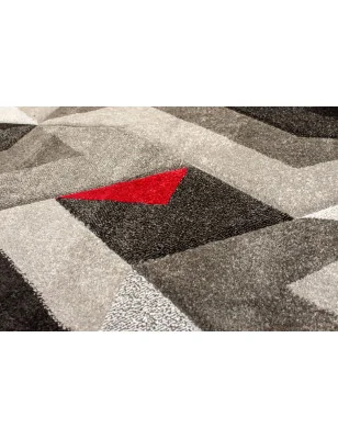 Dywan Nowoczesny Hand Carved Aurora Szary/Czerwony – aranżacja w salonie