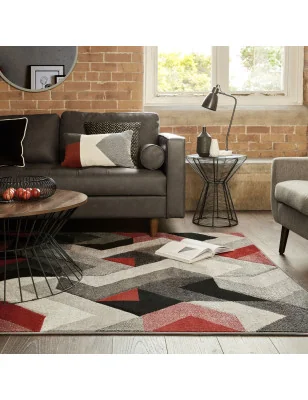 Dywan Nowoczesny Hand Carved Aurora Szary/Czerwony – detal krawędzi dywanu