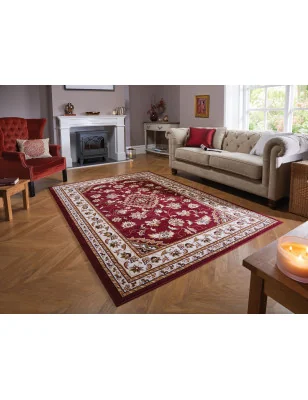 Dywan Klasyczny Sincerity Royale Sherborne Czerwony – zbliżenie na teksturę – idealny do: do przedpokoju