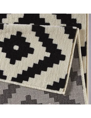 Dywan Nowoczesny Hamla 102332 Czarny Kremowy – zbliżenie na teksturę – idealny do: do sypialni