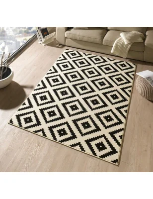 Dywan Nowoczesny Hamla 102332 Czarny Kremowy – detal krawędzi dywanu