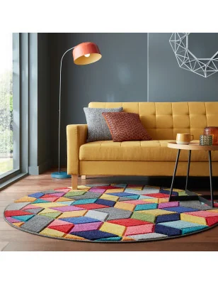 Dywan Nowoczesny Okrągły Spectrum Dynamic Wielokolorowy – zbliżenie na teksturę – idealny do: do przedpokoju