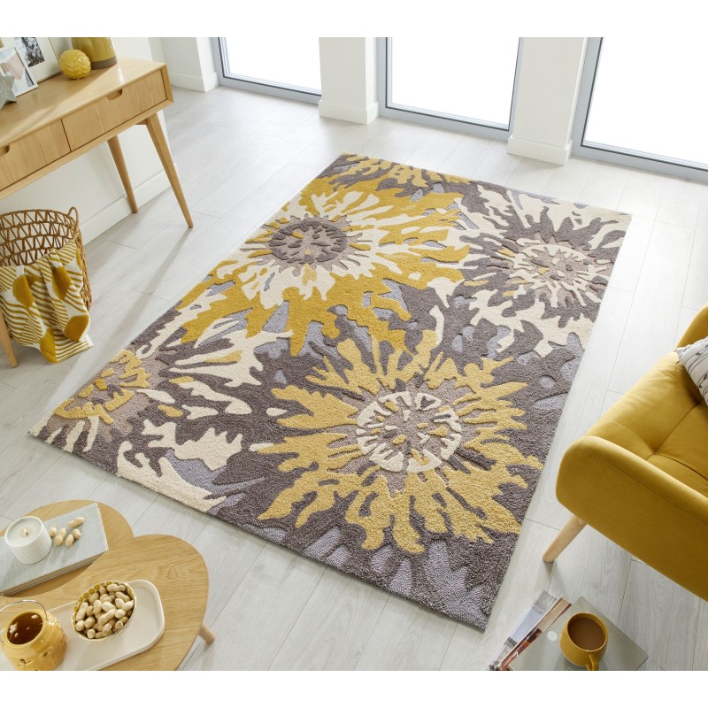 Dywan Nowoczesny Zest Soft Floral Szary/Ochre