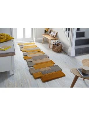Dywan Wełniany Abstract Collage Ochre Natural – ułożony na podłodze – pasuje do: na korytarz