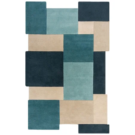 Dywan Wełniany Abstract Collage Teal – widok ogólny – wzór geometryczny