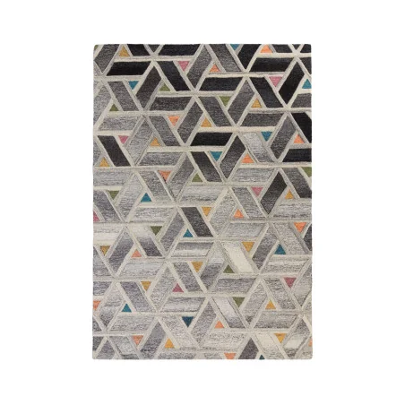 Dywan Wełniany Moda River Szary/Wielokolorowy – widok ogólny – wzór geometryczny