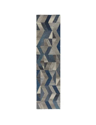 Dywan Wełniany Moda Asher Niebieski – nowoczesny design z bliska – styl geometryczny