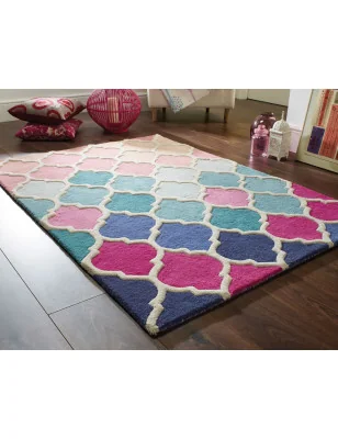 Dywan Wełniany illusion Rosella Różowy/Niebieski – aranżacja w salonie