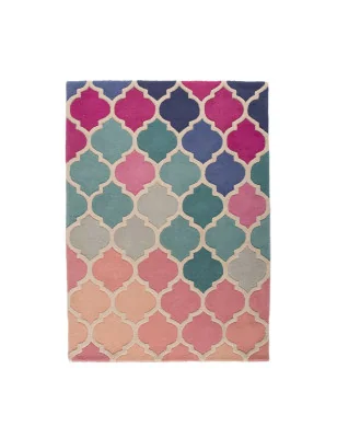 Dywan Wełniany illusion Rosella Różowy/Niebieski – widok ogólny – wzór geometryczny