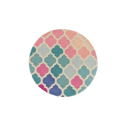 Dywan Wełniany illusion Rosella Różowy/Niebieski Okrągły – widok ogólny – wzór geometryczny