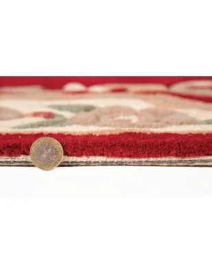 Dywan Wełniany Lotus Premium Aubusson Czerwony – zbliżenie na teksturę – idealny do: na korytarz