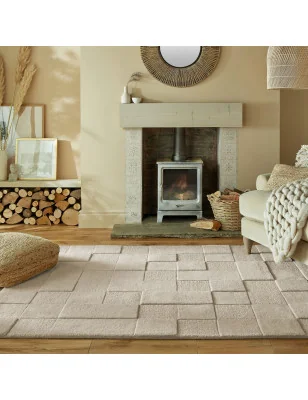 Dywan Wełniany Moderno Checkerboard Natural – detal krawędzi dywanu