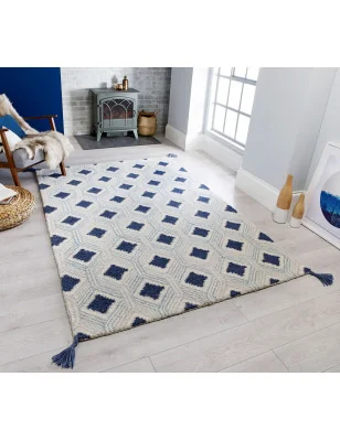 Dywan Wełniany Nappe Marco Niebieski – aranżacja w salonie