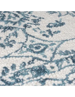 Dywan Wełniany Klasyczny Wool Loop Yasmin ivory/Niebieski – detal krawędzi dywanu