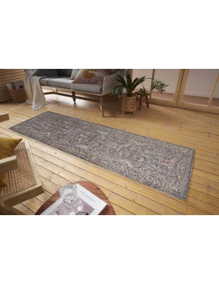 Dywan Do Prania Klasyczny Cairo 105588 Kremowy Niebieski – ułożony na podłodze – pasuje do: na korytarz