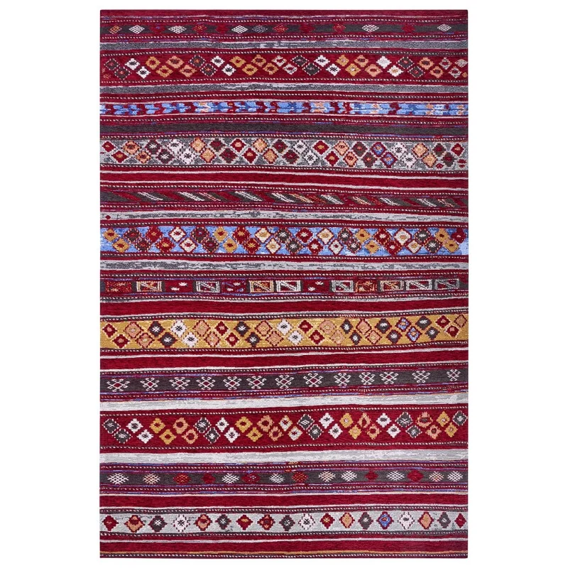 Dywan Etno Antypoślizgowy Szenilowy Gobelin 105870 CiemnoCzerwony Wielokolorowy