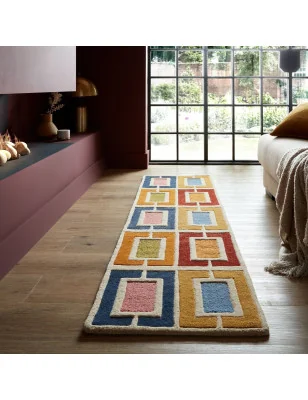 Dywan Wełniany illusion Retro Blocks Wielokolorowy – nowoczesny design z bliska – styl geometryczny